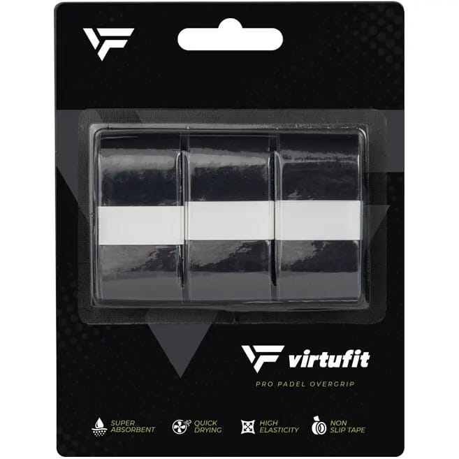 VirtuFit Pro Padel Overgrip - Zwart - Set van 3 - Vochtabsorberend PU-materiaal
