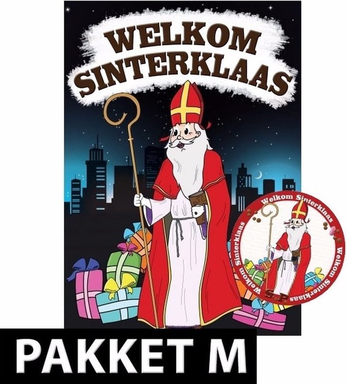 Sinterklaas versiering - Deurposter A1 formaat - met 75x stuks onderzetters in thema Sinterklaas