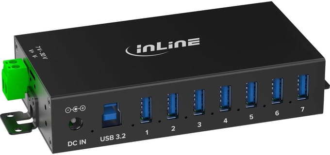 InLine industriële USB hub | 7x USB-A | USB3.0 5 Gbps | 48W voeding