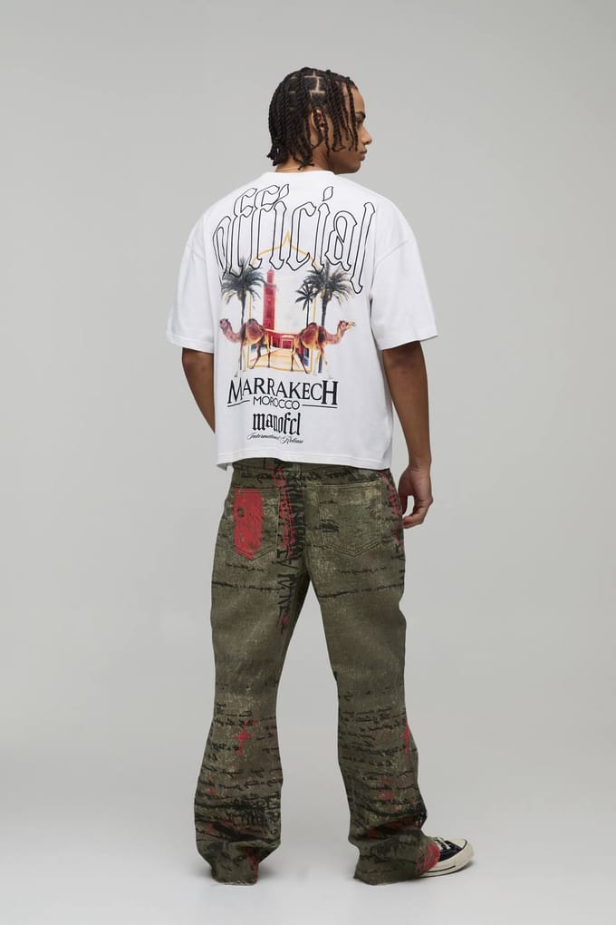 Oversized Boxy T-shirt Met Locatie Palmboom Print | White | Size Medium