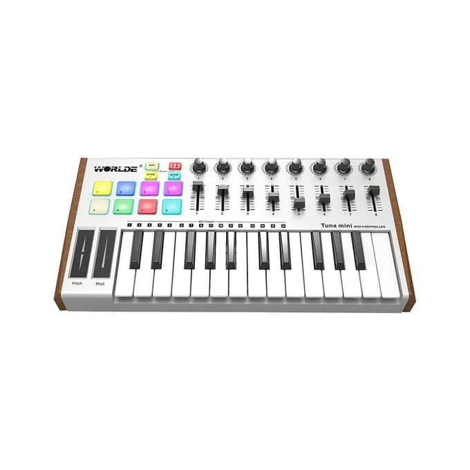 WORLDE TUNA MINI Ultradraagbare 25-toetsen USB MIDI-toetsenbordcontroller 8 RGB-verlichte triggerpads met gray