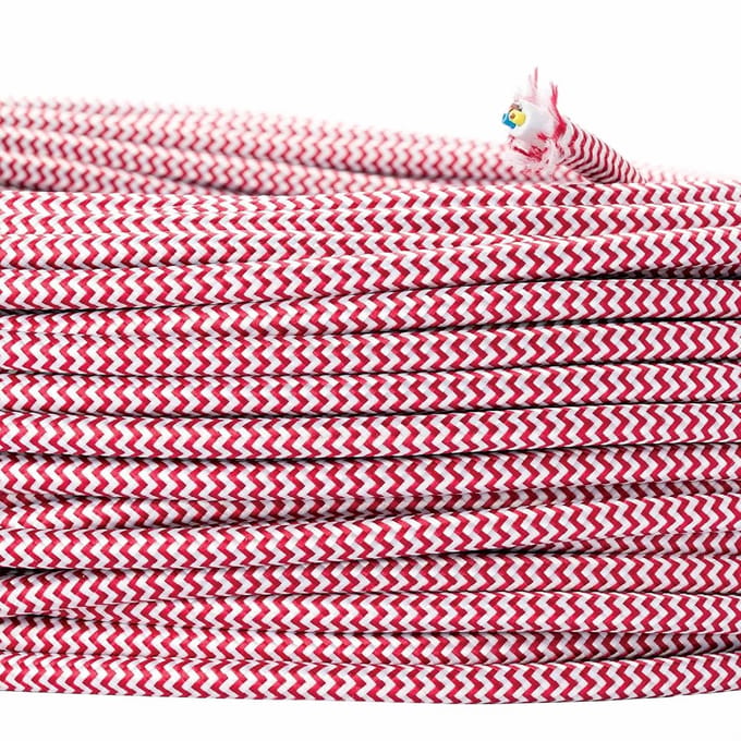 Textielkabel 5 meter voor lampen - 3 aderig kunststof snoer met aarde, rood wit