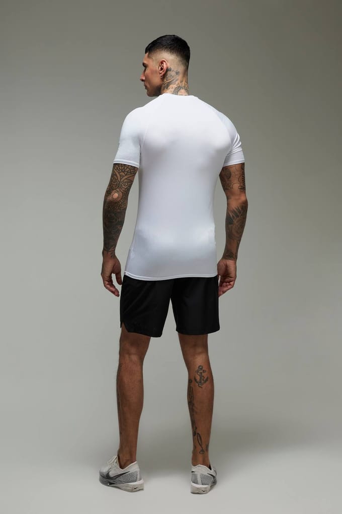 Tall Men's Active Lightweight Essentials Gym Muscle Fit Raglan T-shirt | White | Size Medium