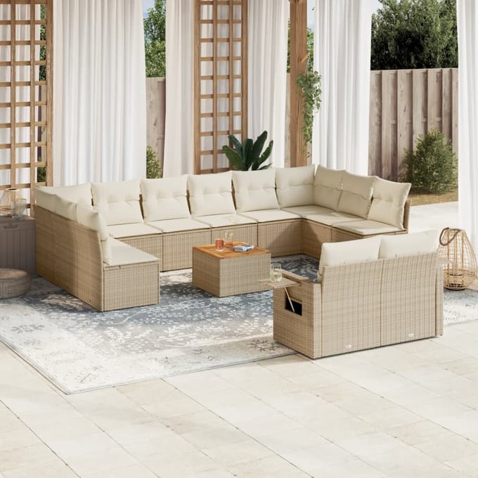 vidaXL - 13-delige - Loungeset - met - kussens - poly - rattan - beige