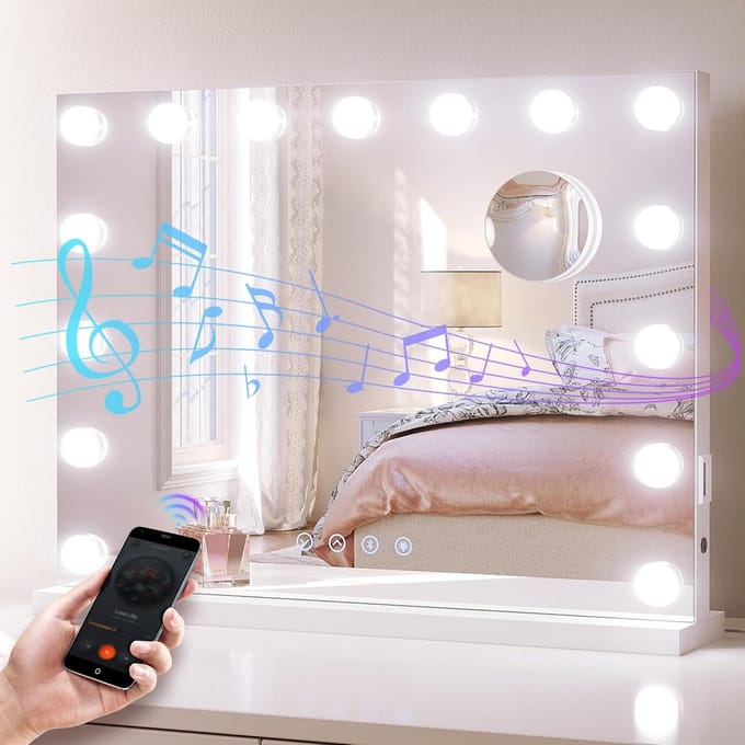 Verlichte Spiegel - Make-up Spiegel - Dagelijkse Make-up - Met Bluetooth Audio - 58x45cm - Wit