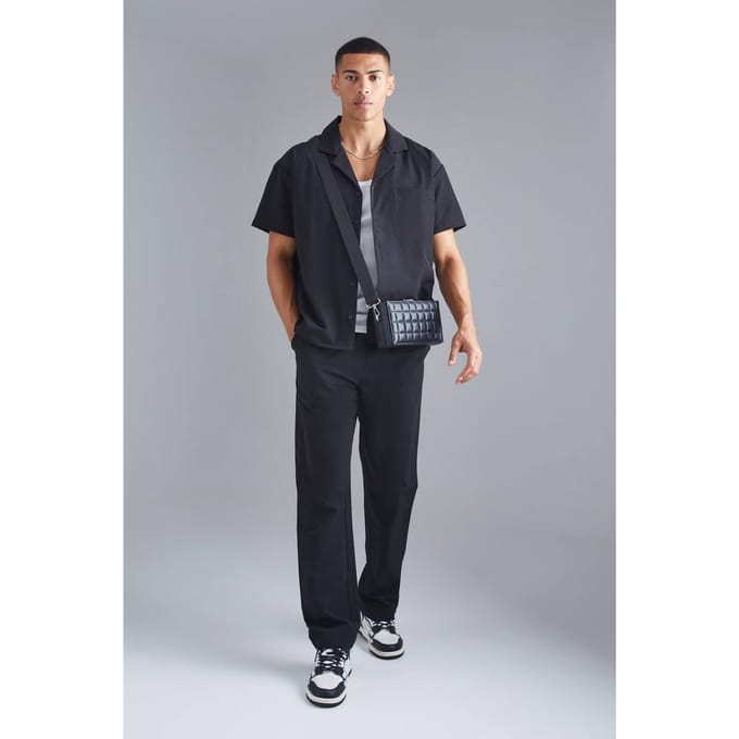 Technical Stretch Boxy Shirt & Trouser Set | Black | Size Medium