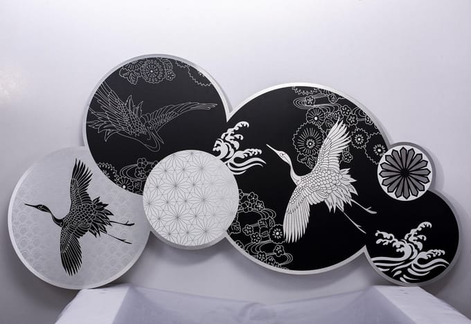 Cranes Muurcirkel - Aluminum Wanddecoratie 93x53cm