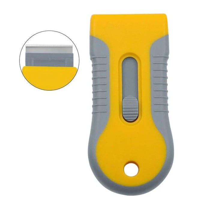 Grattoir à lame de rasoir en plastique rétractable pour vitres, autocollants pour pare-brise, pour plaques de cuisson, fenêtres, métal, vinyle, colle pour voiture grise/jaune