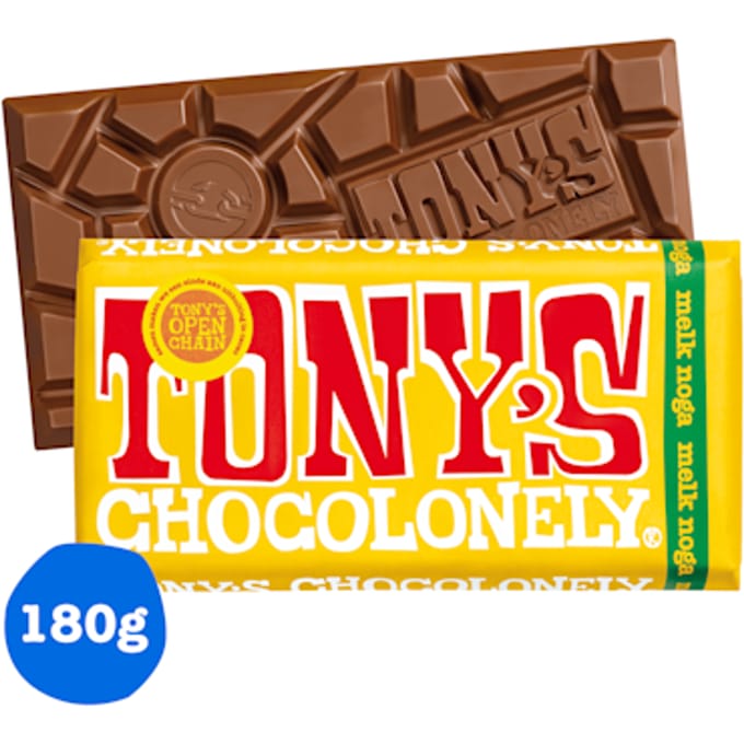 Chocolade Tony's Chocolonely melk noga reep 180gr