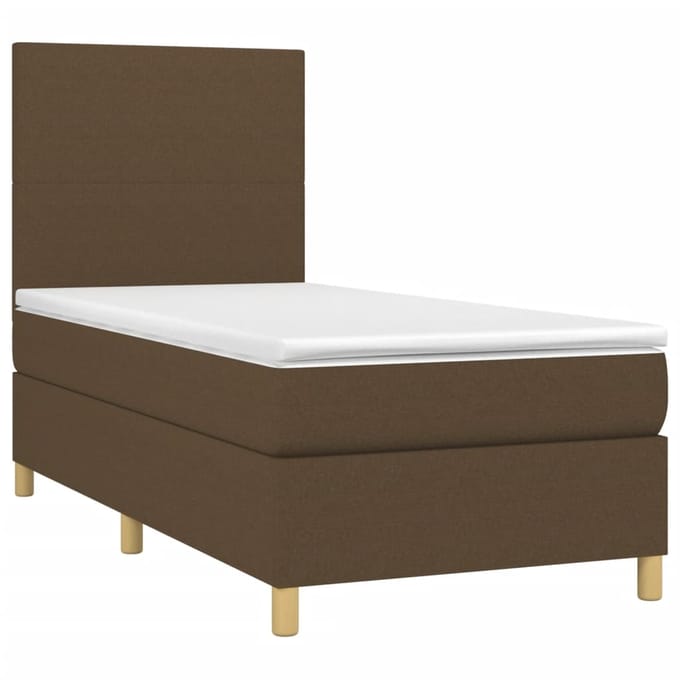 vidaXL - Boxspring - met - matras - en - LED - stof - donkerbruin - 90x190 - cm