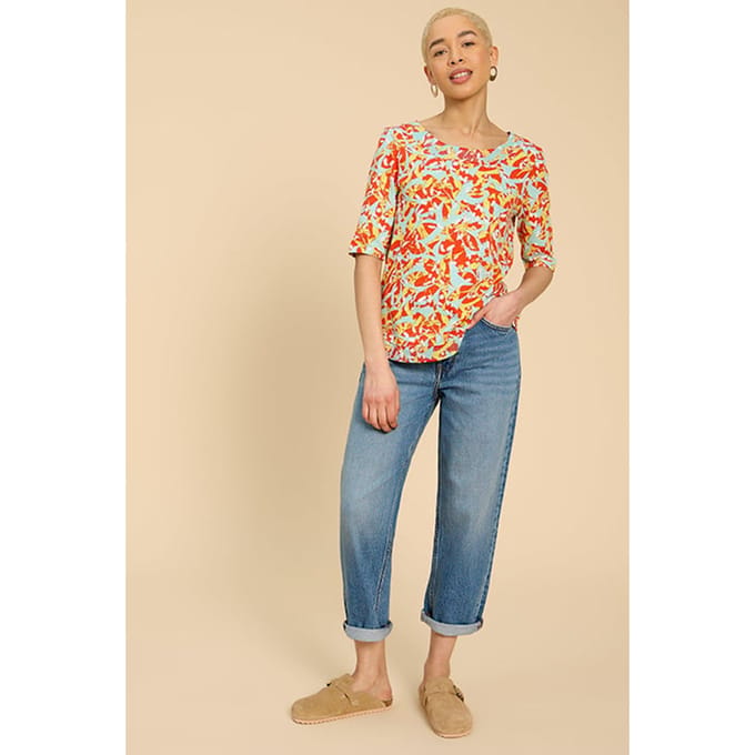 White Stuff Weaver Jersey Top Orange Printed Größe: 10 | Blusen Outlet | Damen | Orange