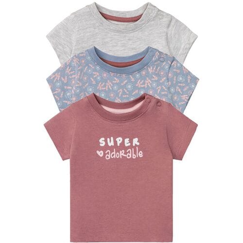 LUPILU 3 baby T-shirts (Roze/blauw/grijs, 62/68)