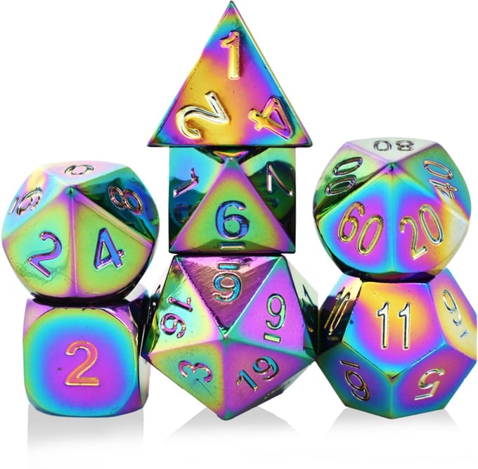 Dobbelst.Set Metaal Regenboog Tin doosje