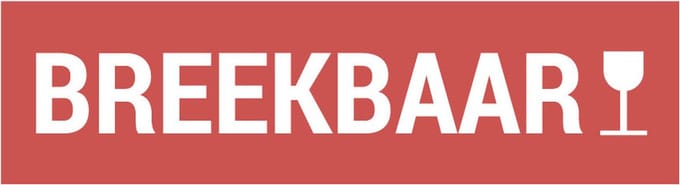 Breekbaar sticker met glas, oranje wit 200 x 50 mm