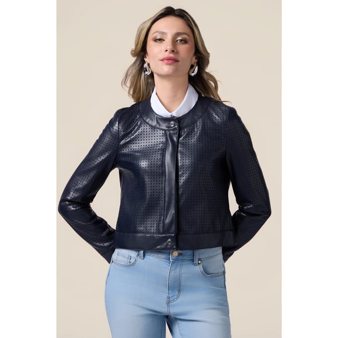 Oltre Short Perforated Jacket Blue Taglia: 48 | Giacche di pelle Outlet | Donna | Blu