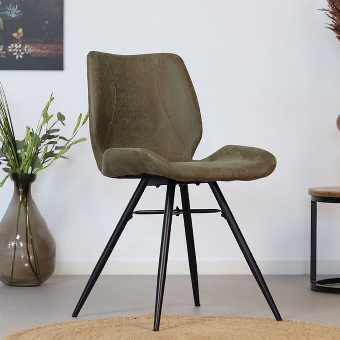 Bronx71® Industriële eetkamerstoel Barrel olijfgroen eco-leer - stoel