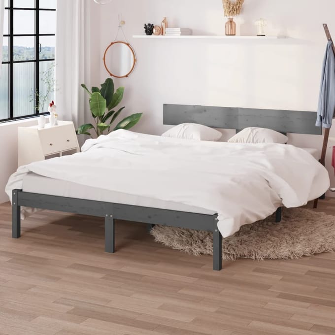 vidaXL - Bedframe - massief - hout - grijs - 120x190 - cm
