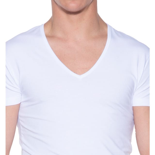 Slater 6700 - Stretch 2-pack T-shirt diepe V-hals korte mouw wit S 95% organisch katoen 5% elastan