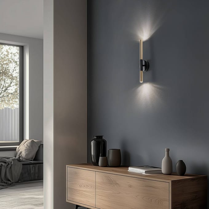 SIGMA Wandlamp Sopel Lux, 2-lamps, zwart/goud, hoogte 38 cm