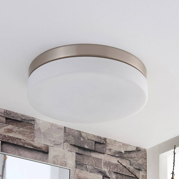 Lindby - Plafondlamp badkamer - 3lichts - Glas, metaal - H: 6.5 cm - E27 - wit, nikkel gesatineerd