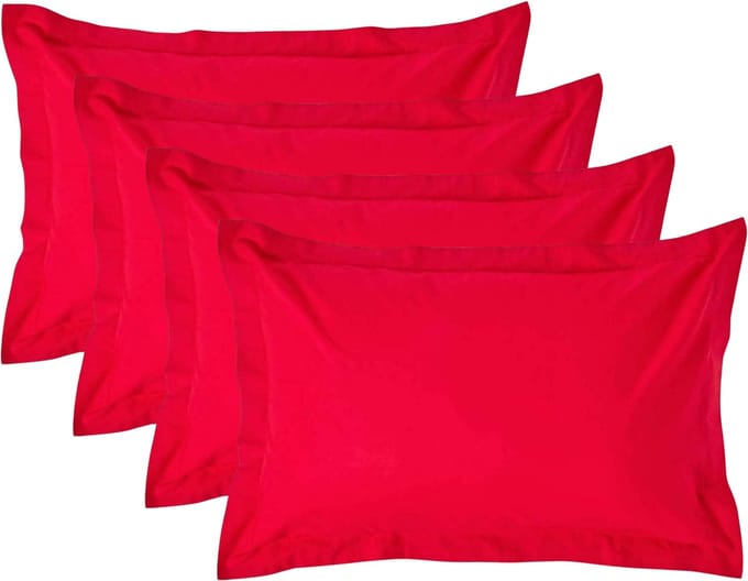 Homescapes Kussensloop 50x75 cm met Rand (Oxford) Set van 4 – Rood – 100% Egyptisch Perkal Katoen – 200 TC