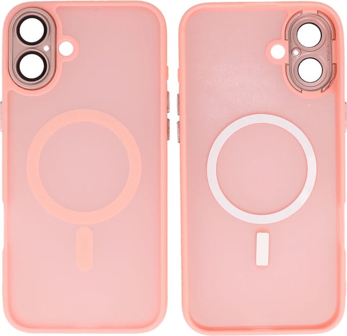 MagSafe Hoesje Geschikt voor iPhone 16 Plus - Mat-Transparent met Camera Beschermer Case - Roze