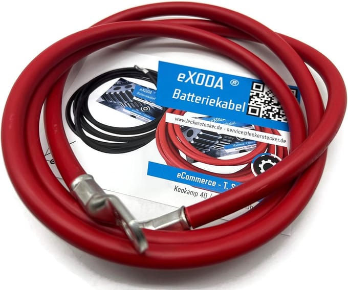 Zware Koperen Stroomkabel 35mm cirkel met Ringogen M8 Rood 150cm