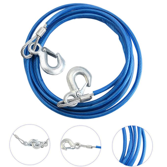 Zware Sleepkabel 4m 5 Ton Staalkabel Veiligheidshaak Staalkabel Noodslepen Auto blue