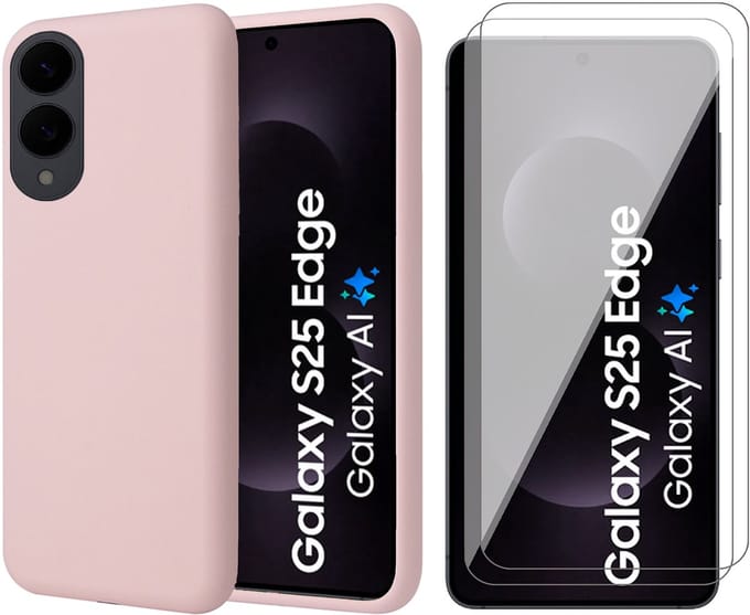 Hoesje geschikt voor Samsung Galaxy S25 Edge - 2x Screenprotector Glas - Mat Back Case Roze