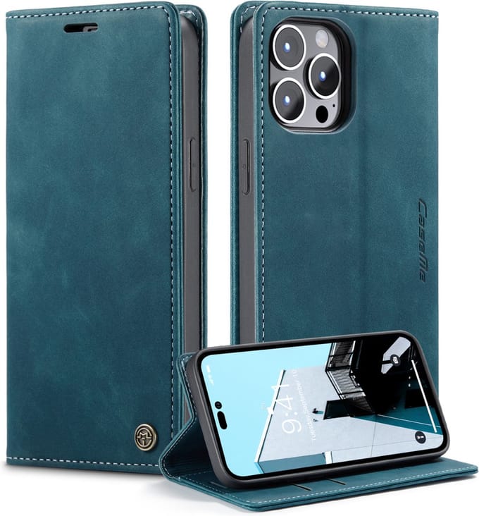 Caseme Retro Wallet Case hoesje geschikt voor iPhone 15 Pro Max - Blue