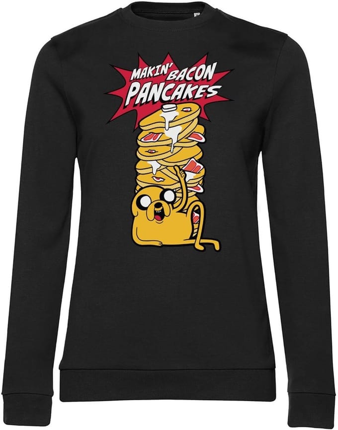 Adventure Time Makin' Bac-on -pannenkoeken Girly dames-sweatshirt zwart
