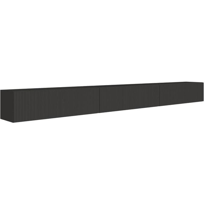 Selsey Veldio – Hangend TV-meubel met geribbelde fronten, 300 cm, zwart