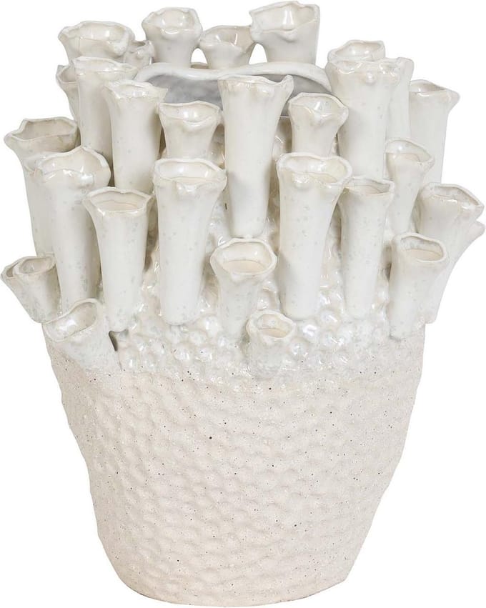 Vaas deco Ø27,5x27,5 cm KYRAL keramiek crème+wit