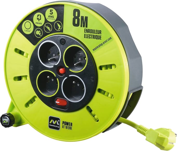 Verlengkabel met 4 stopcontacten, 8 meter, 16 A - Groene Kabel