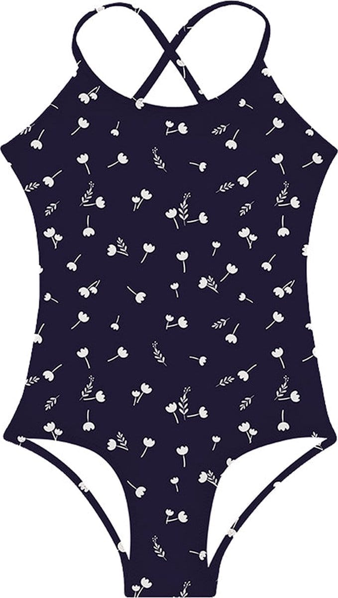 Slipstop badpak Navy Grain - blauw met witte bloemen