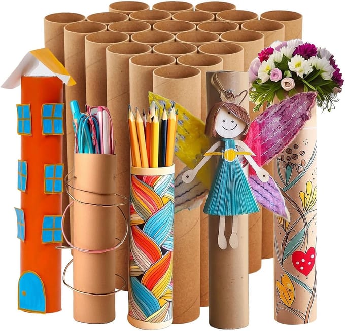 24-Pack Bruine Kartonnen Buisrollen voor Knutselen en Educatieve Projecten