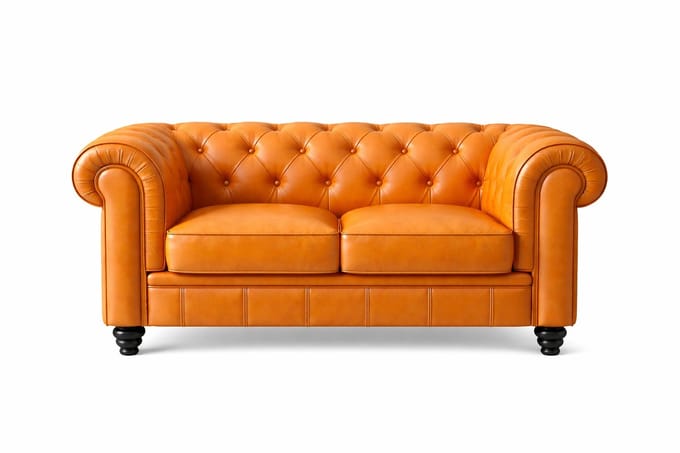 Chesterfield Bank - 2 Zits - Cognac - Oker geel - leer - Sofa