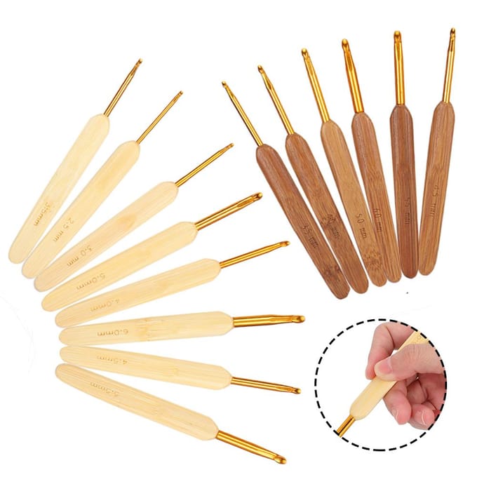 14-delige set goudkop haaknaald pen type bamboe gecarboniseerde handgreep breinaald beige
