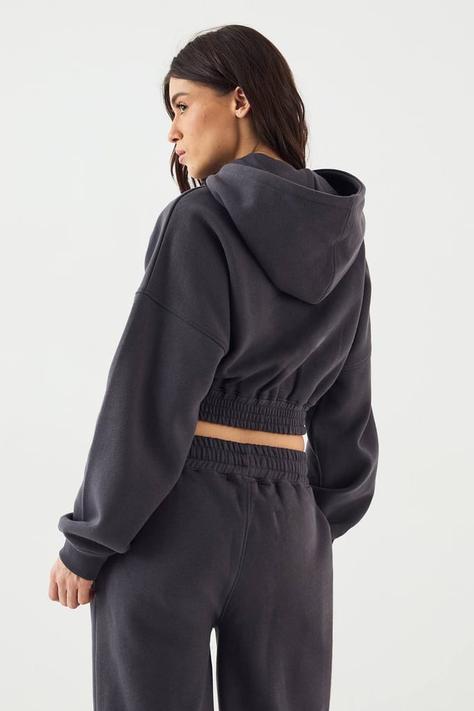 Dames DSGN Studio Sport Boxy Crop Zip Through Hoodie | Slate Grey | Maat: Small