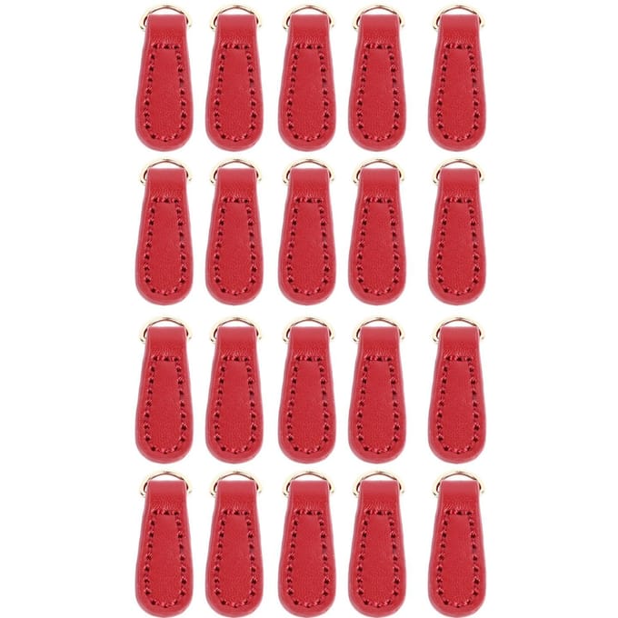 20 pièces Tirettes de fermeture éclair en cuir véritable Élégantes Décontractées Cuir microfibre Étiquettes de fermeture éclair de remplacement pour sacs à dos Bagages Red pink