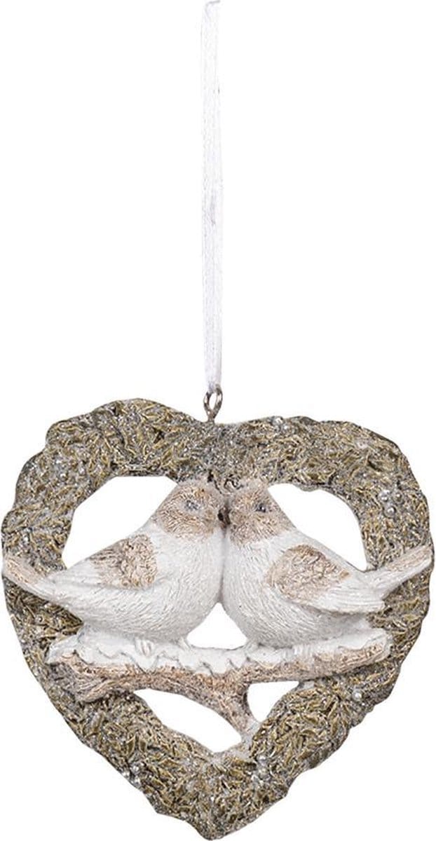 Clayre & Eef Kersthanger Hart 8x2x8 cm Grijs Polyresin Hartvormig Kerstbal