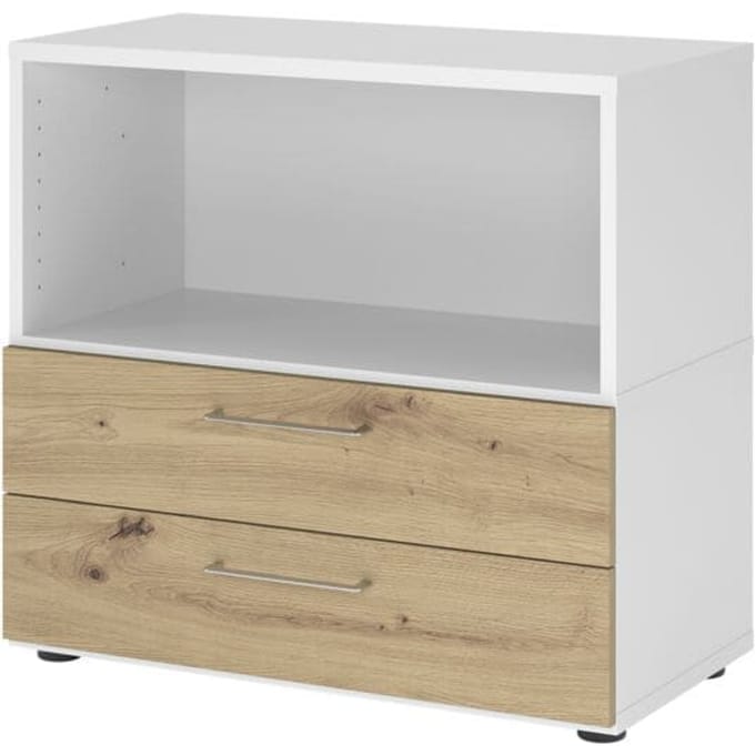 FlexWall | 2 OH | laden + kast | met verstelbare poten - Wit/Essen-Eik