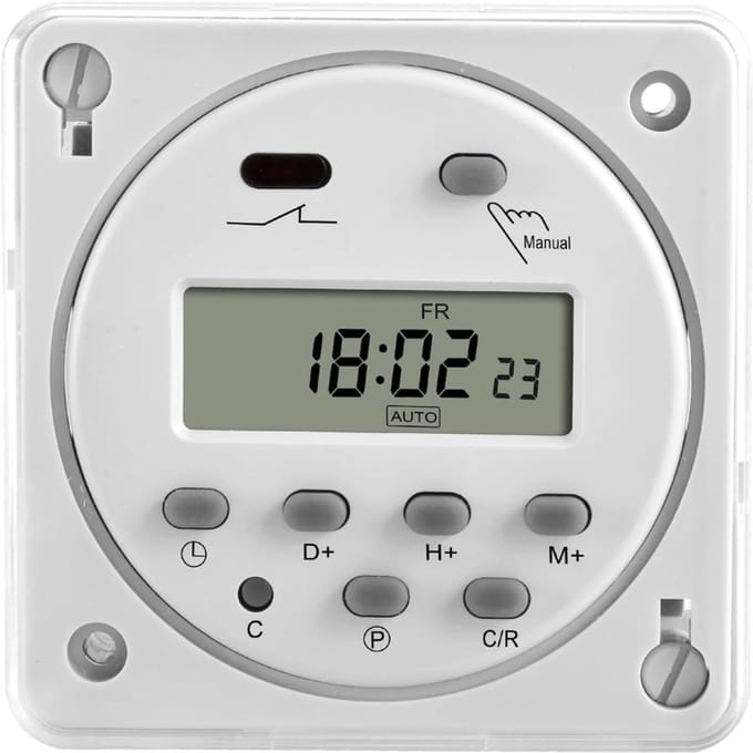 SAVI®Digitale Tijdschakelaar - Digitale schakelklok Met 20 Programma’s - Schakelklok Timer – Wit - 6cm x 6cm x 3cm
