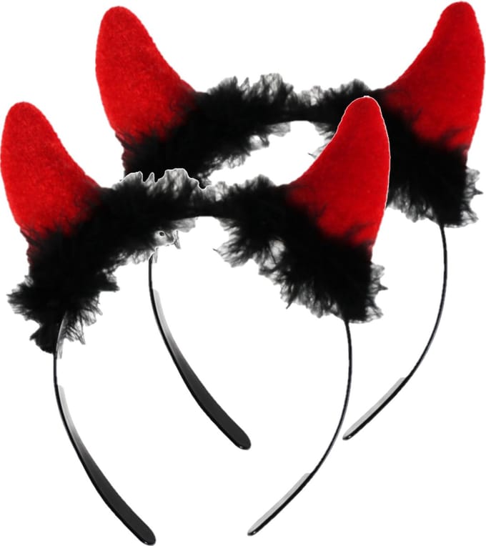 Halloween duivel hoorntjes - 2x - diadeem - rood - met pluche - themafeesten
