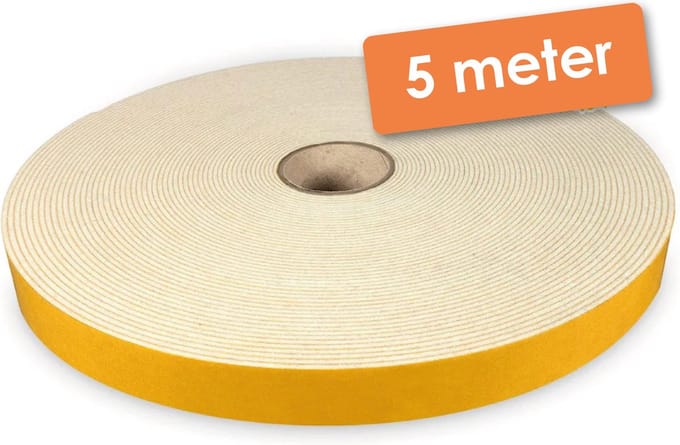 Zelfklevend Vilt / Plakvilt op Rol - Wit - Lengte: 5 meter - Breedte: 20 mm - Dikte: 1.5 mm