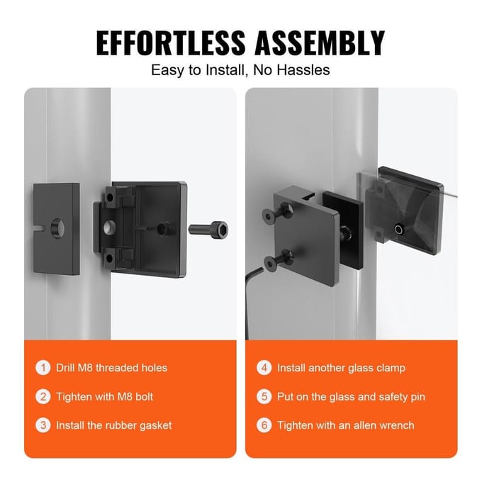 Glasklem 40 STUKS Vierkante Balustradebeugel voor 0,31 -0,47  Glas Zwart