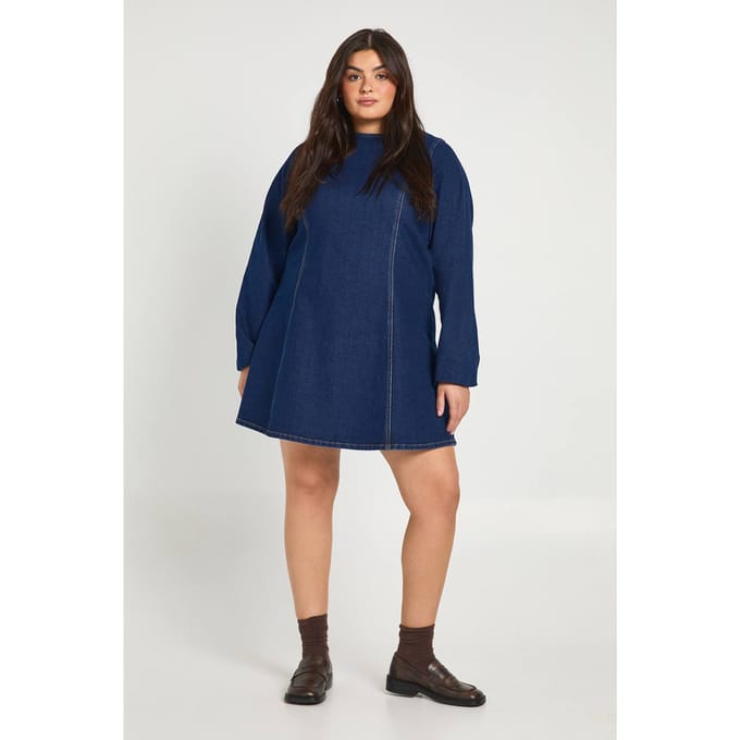 boohoo Dames Plus Denim Shift Jurk | Donker Indigo | Maat: 44