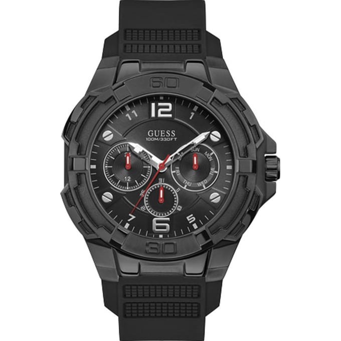 GUESS Genesis Zwart Siliconen/Rubber Heren Quartz W1254G2 zwart