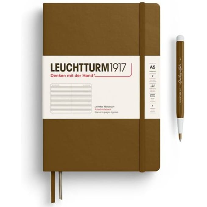 Leuchtturm1917 notitieboekje, hardcover, medium a5, gelinieerd, bruin
