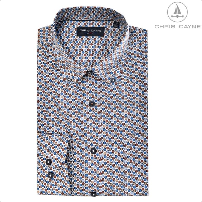 Blouse 1226 blauw/camel bolletjes print LM - maat 3XL